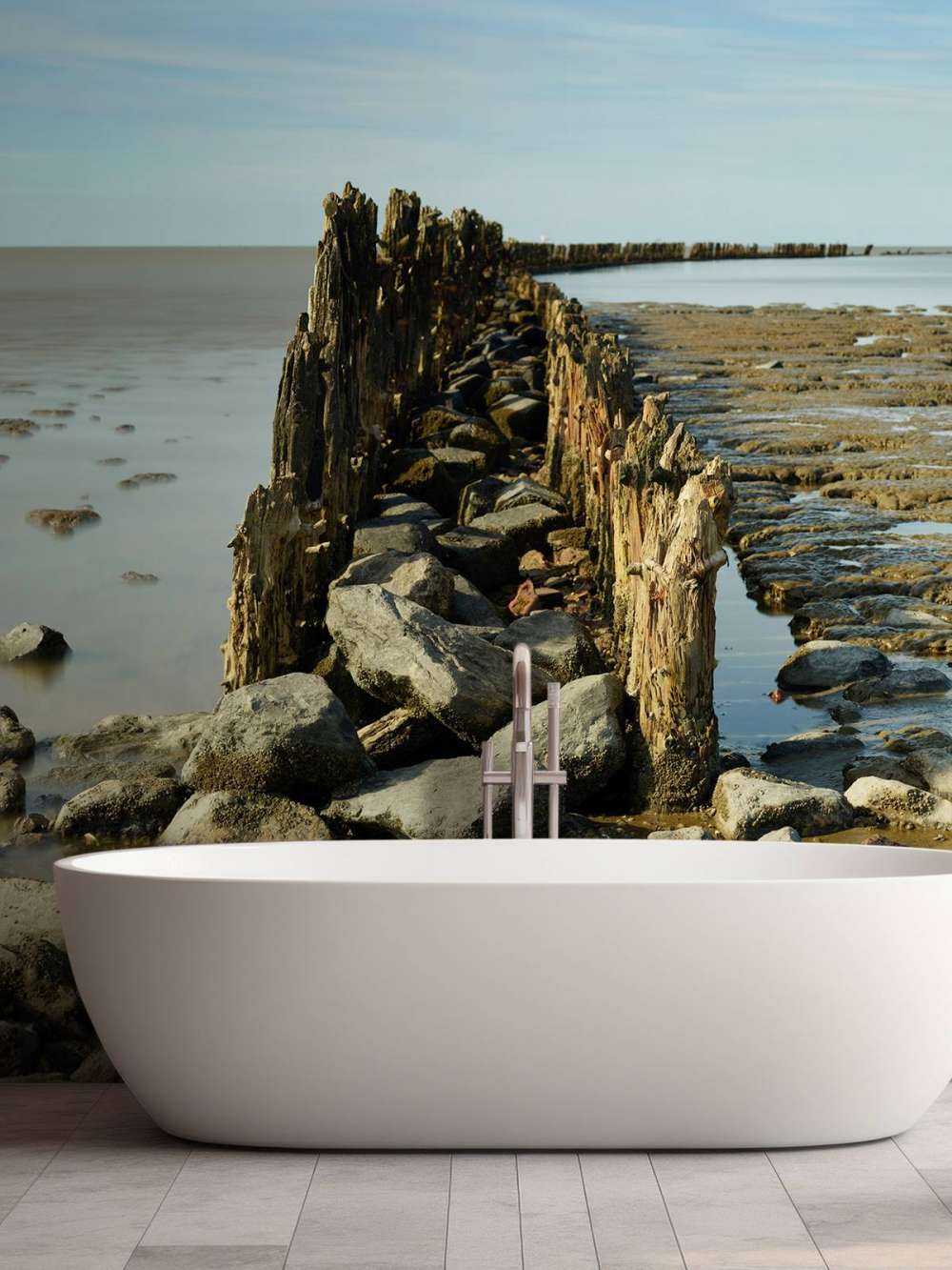 Breakwater of wood and stone