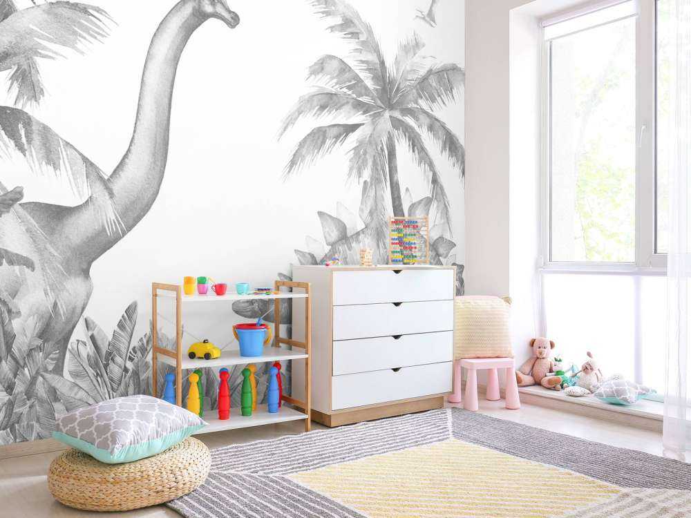 Dinosaurs in black and white