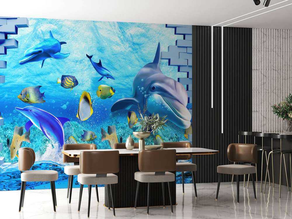 Dolphins behind a wall