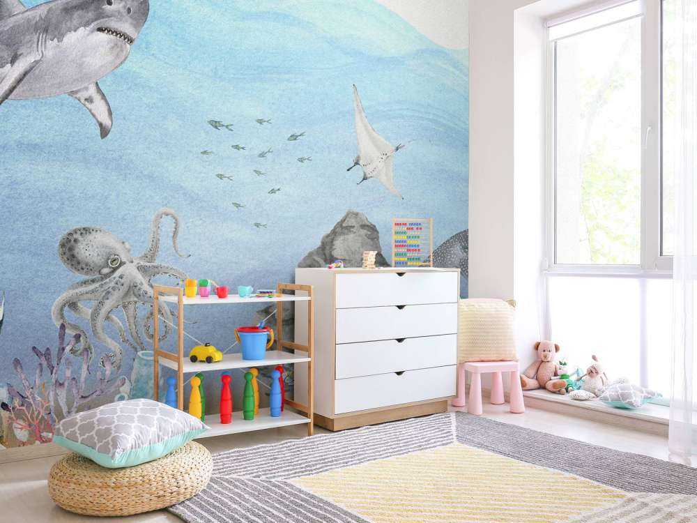 Underwater world with sharks