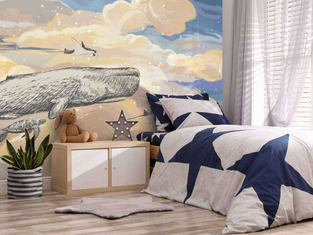 Whale swimming through the clouds