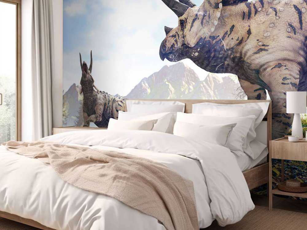 Dinosaurs walking through the countryside