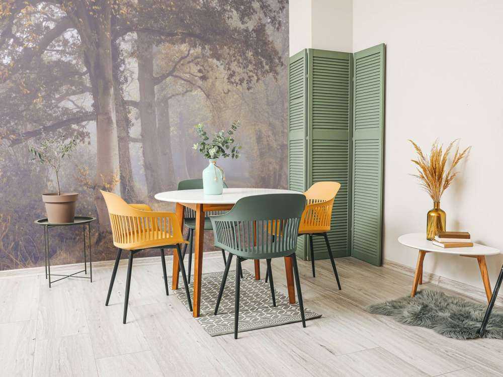 Misty road with trees