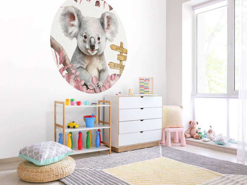 Baby koala in the jungle pink