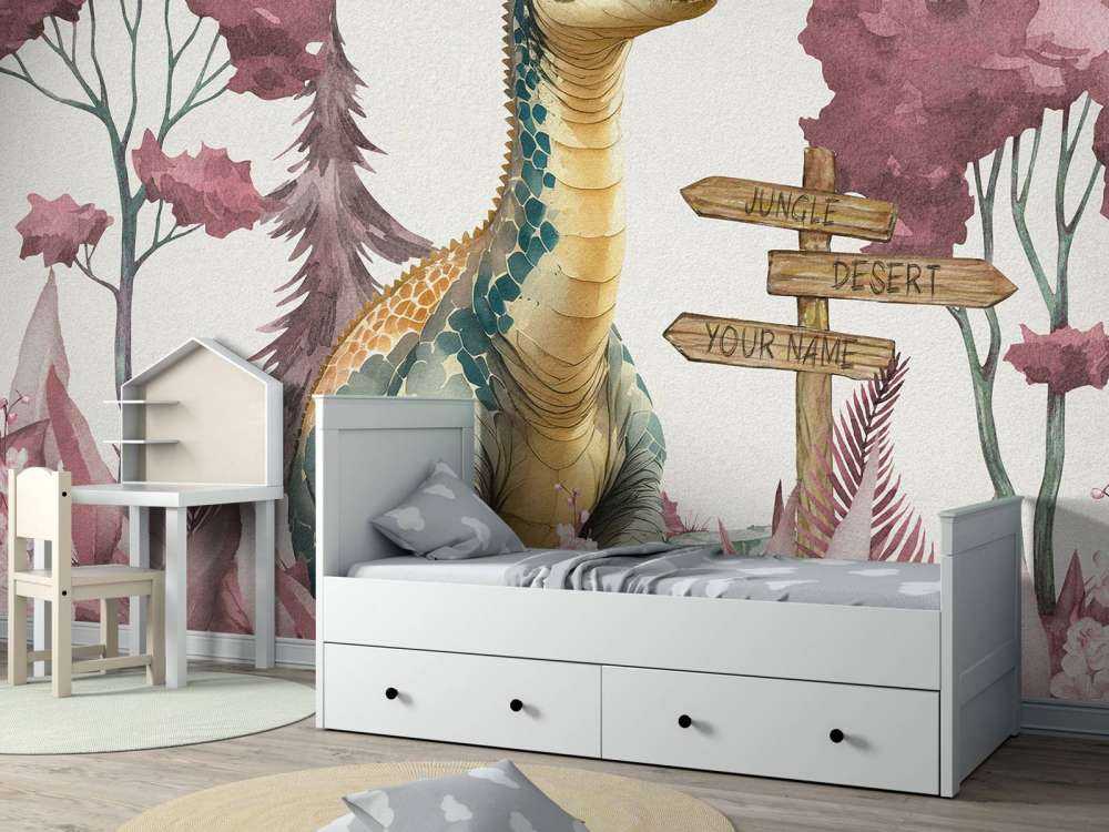 Baby brachiosaurus in the pink jungle