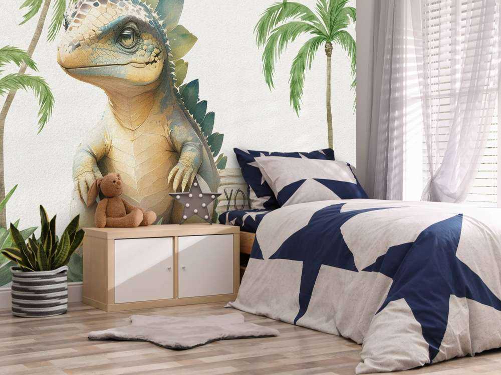 Baby stegosaurus in the jungle