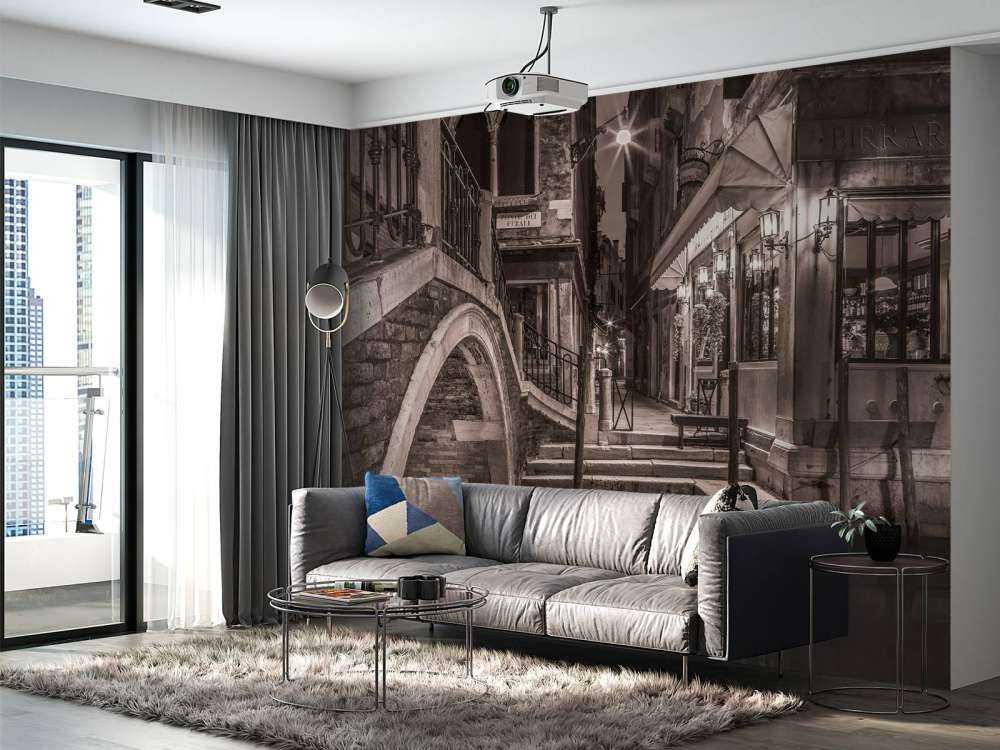 Gondolas moored along the canal, Venice, Italy