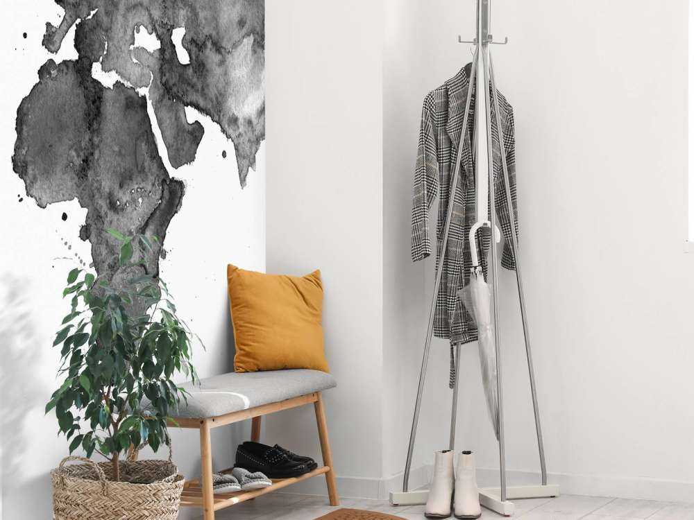 Black world map of watercolour