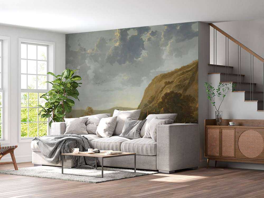 River landscape with horsemen