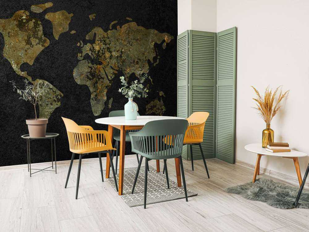 World map with gold-green texture