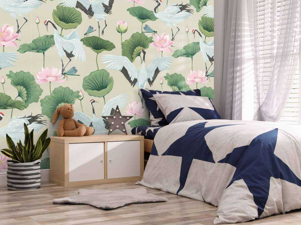 Witte kraanvogels, lichtbruin