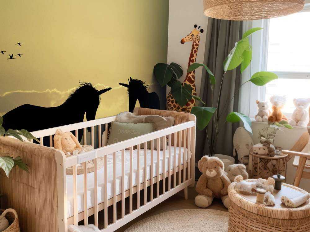 Unicorns bij een zonsondergang
