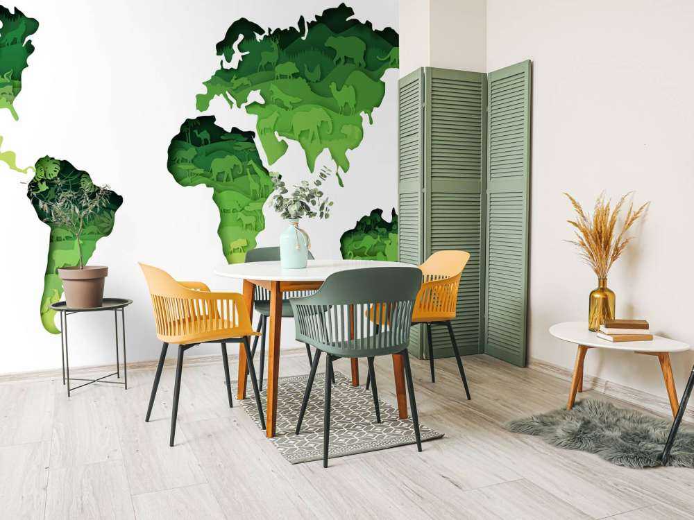 Dieren wereldkaart groen tinten