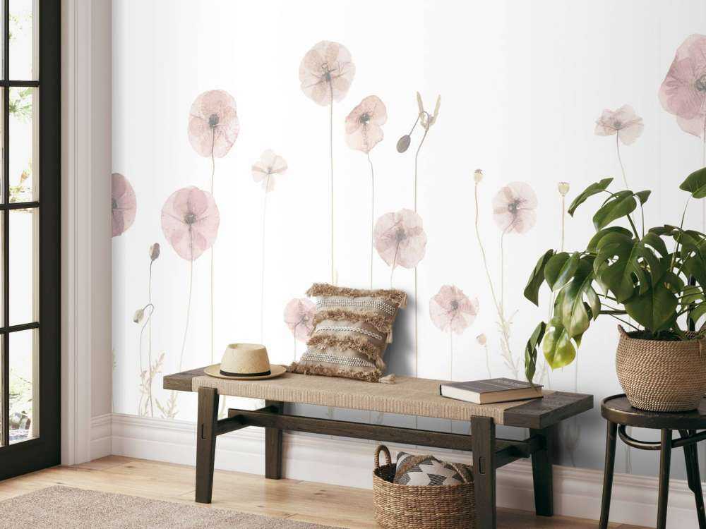 Poppy flower field old pink