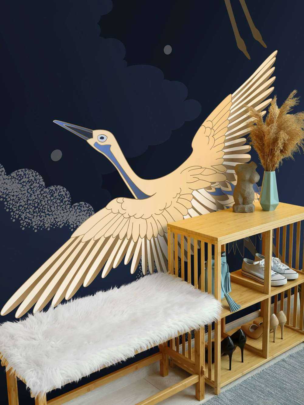 Kraanvogels in donkere nacht