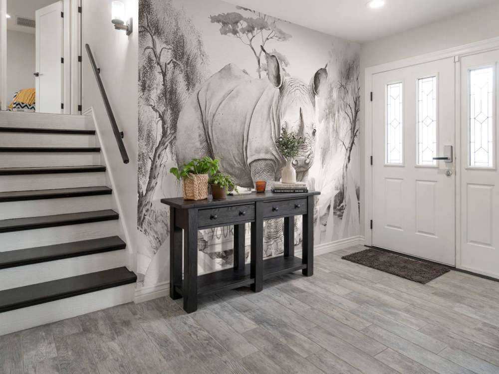 Baby rhino on the savannah beige