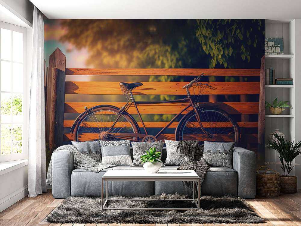 Bicycle at a wooden fence
