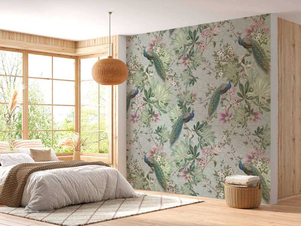 Vintage garden peacocks - mint green