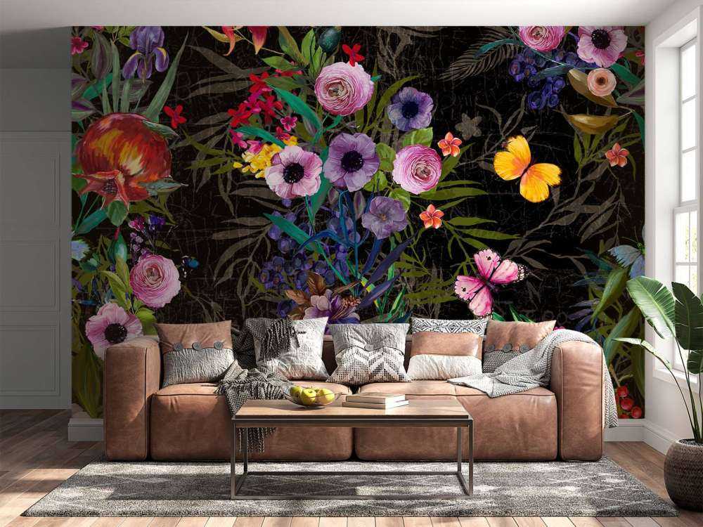 Bloemen design met een zwarte achtergrond