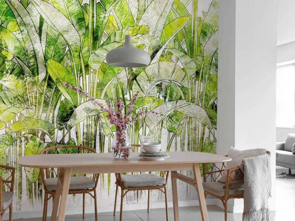 Large drawn palm leaves