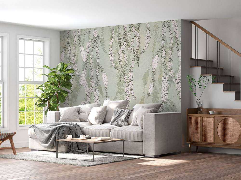 Flower branches on green concrete