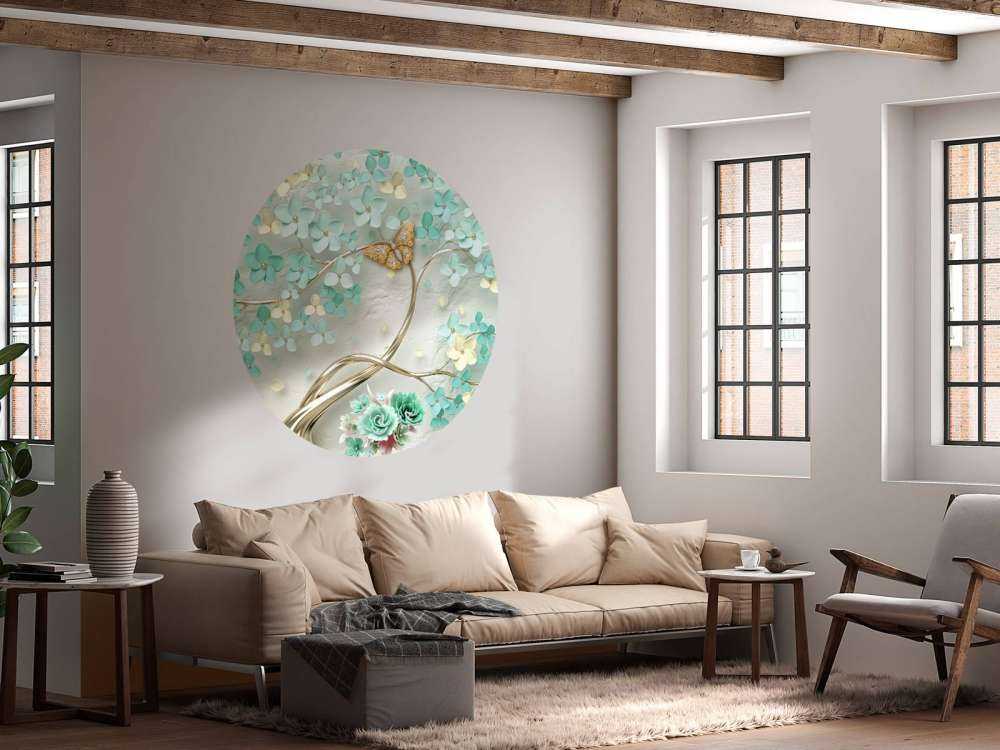 Golden fantasy tree with green flowers