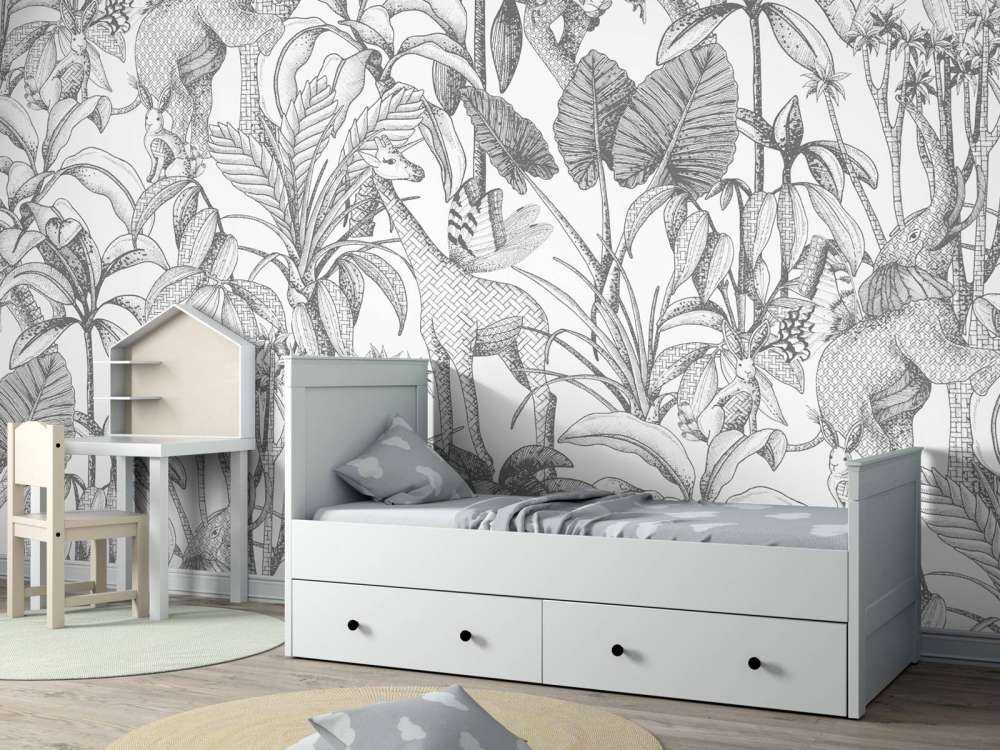 Animals between palm trees