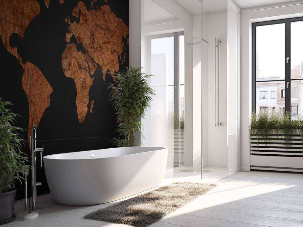 World map with wood veneer