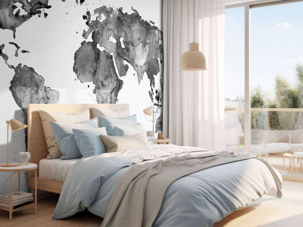 Black world map of watercolour