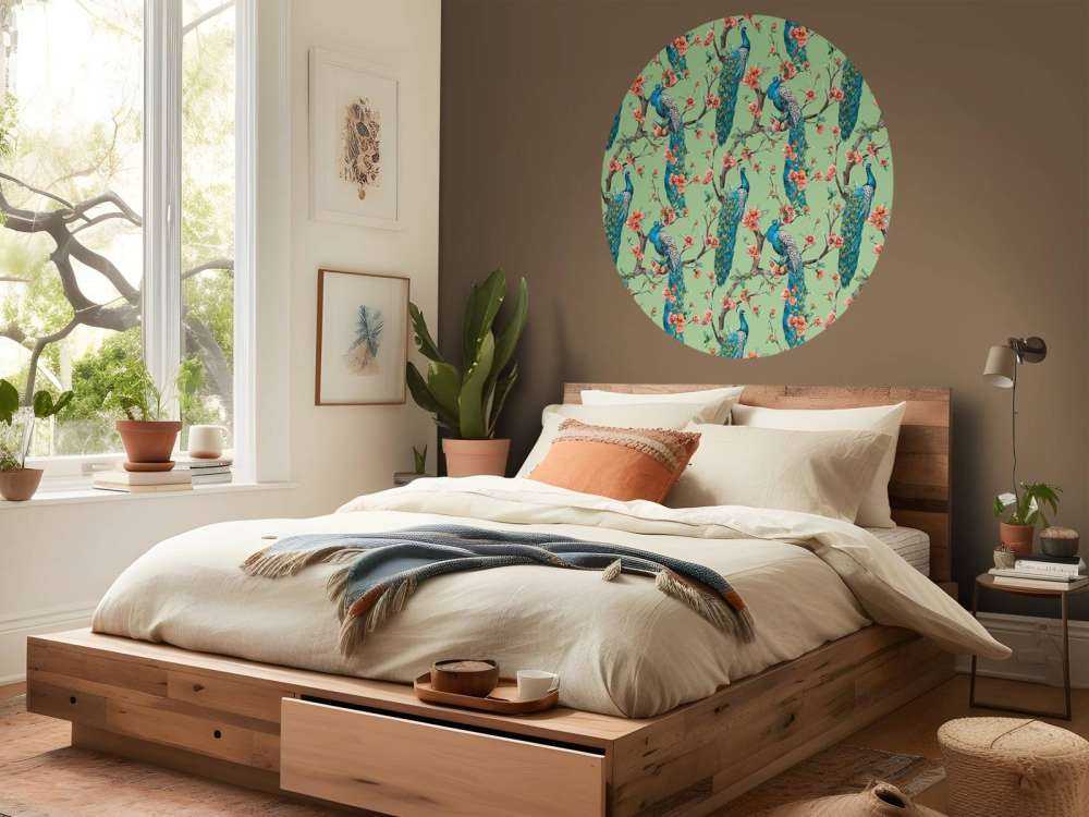 Peacock with Garden Blossom