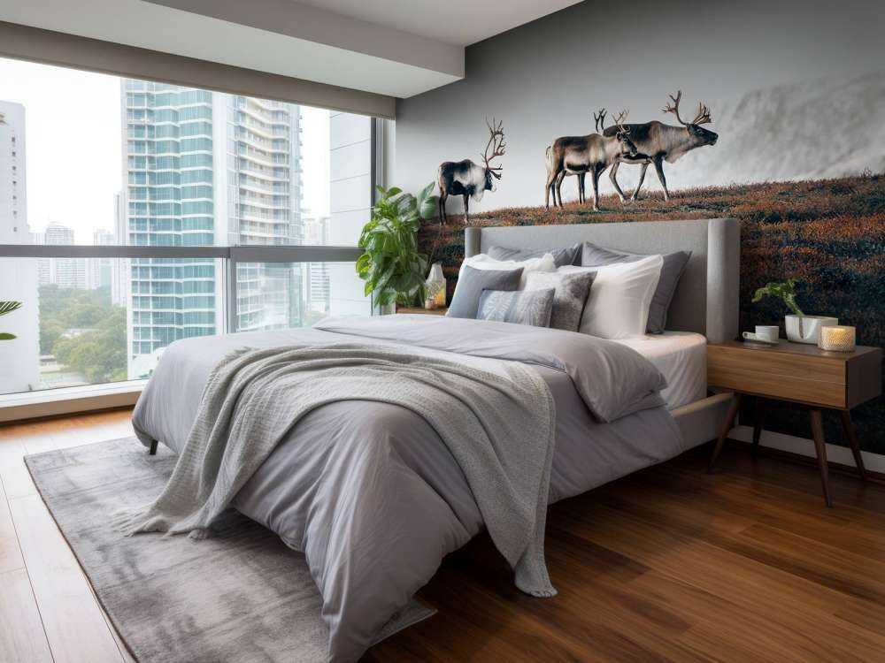 Group of reindeer in northern Europe