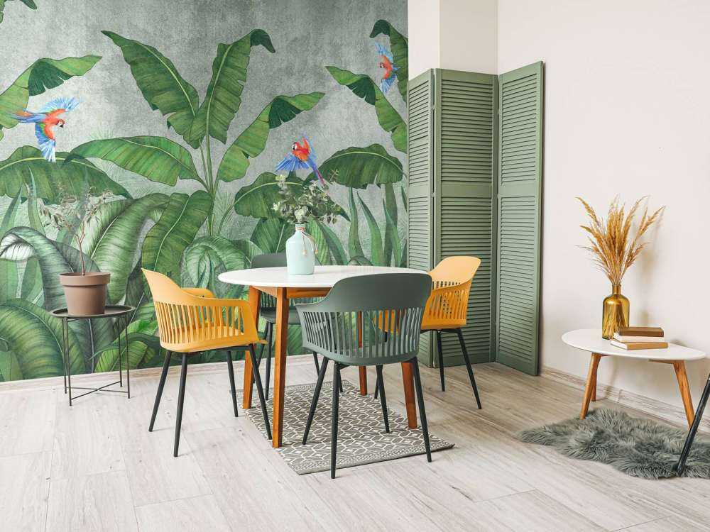 Tropical leaves on concrete