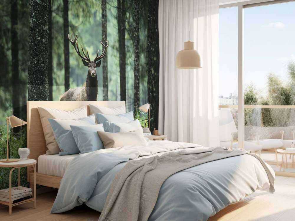 Big deer between trees