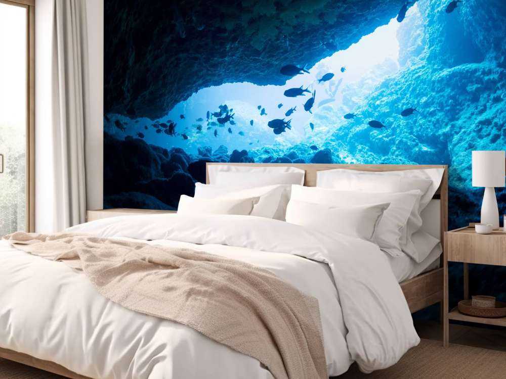 Narrow cave with fish