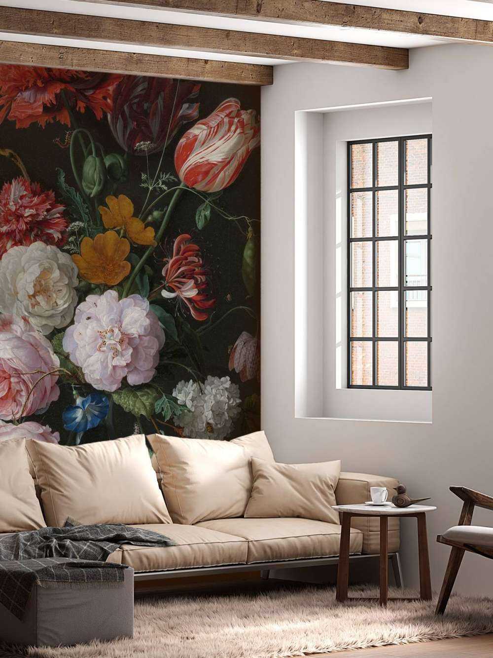 Still life with flowers in a glass vase