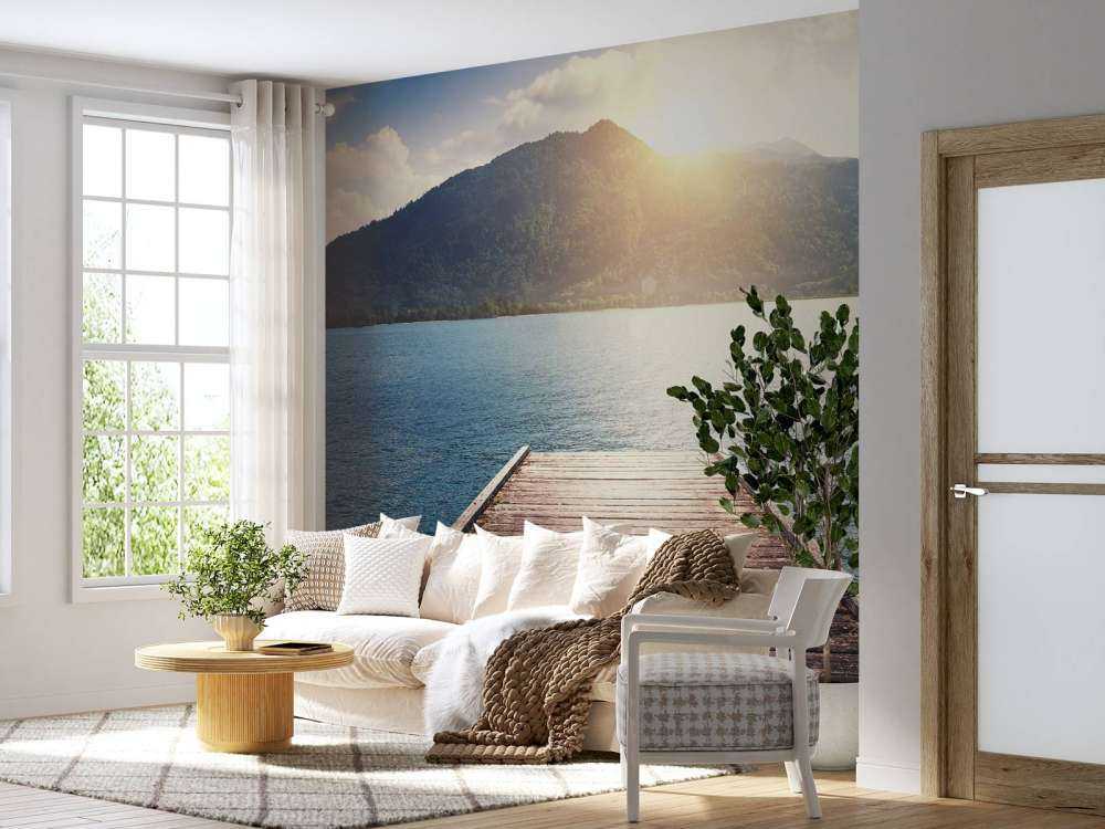 Scaffolding to a lake