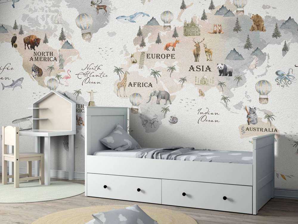 World map with different animals