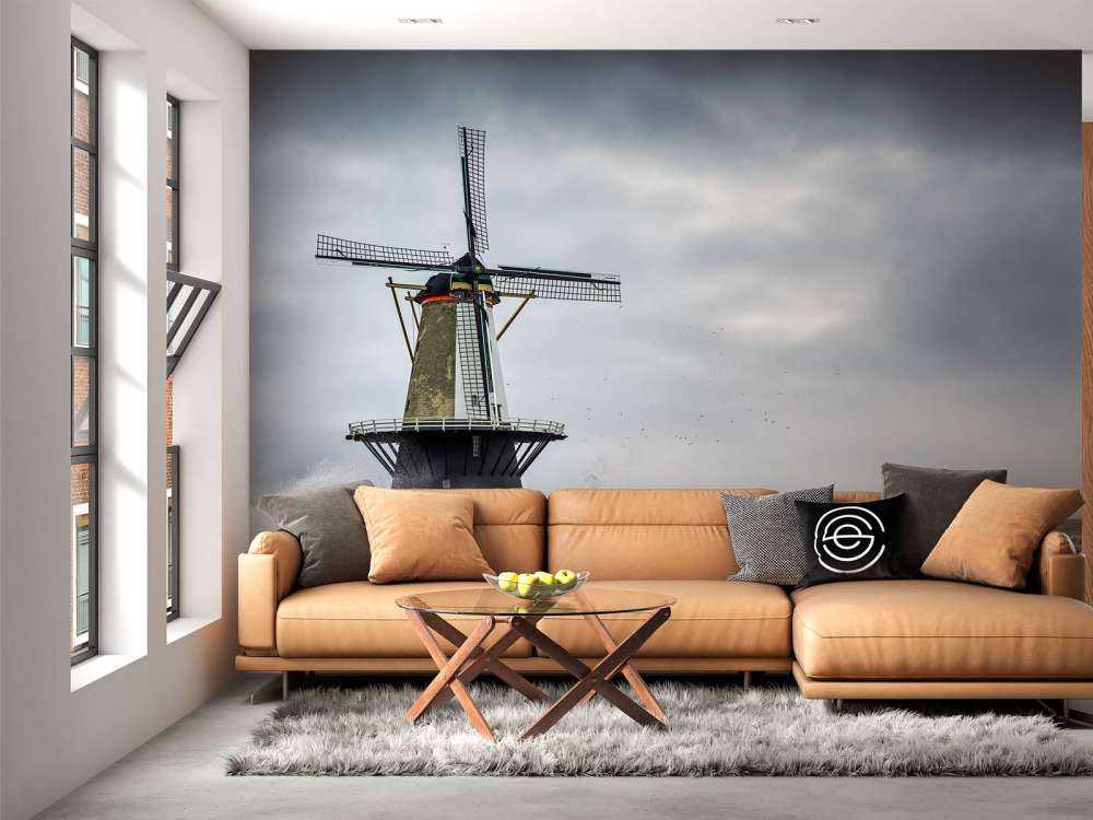 Mill with storm waves