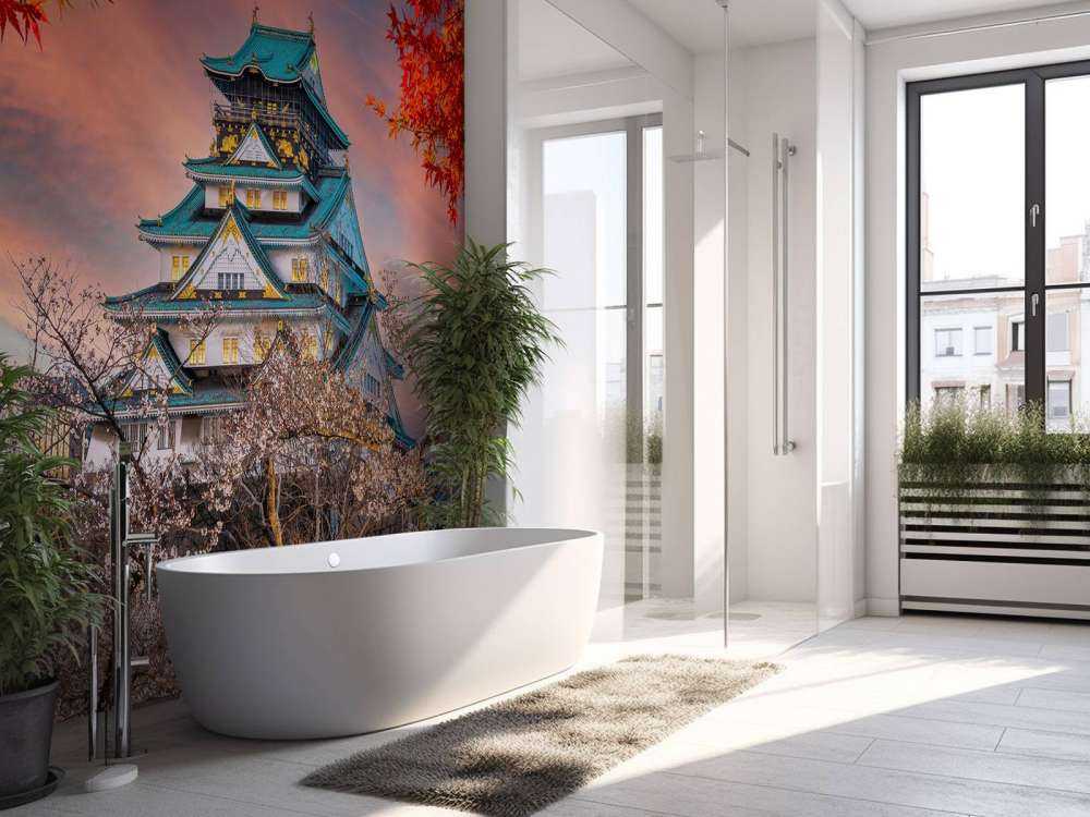 Osaka castle through the trees