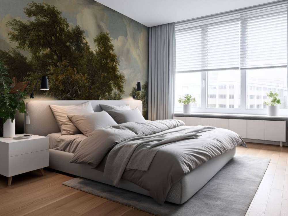 Forest landscape with farmhouses