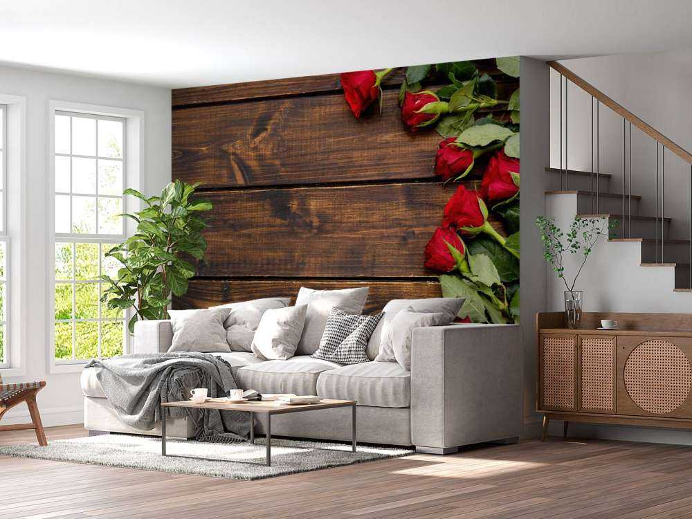 Red roses on wood