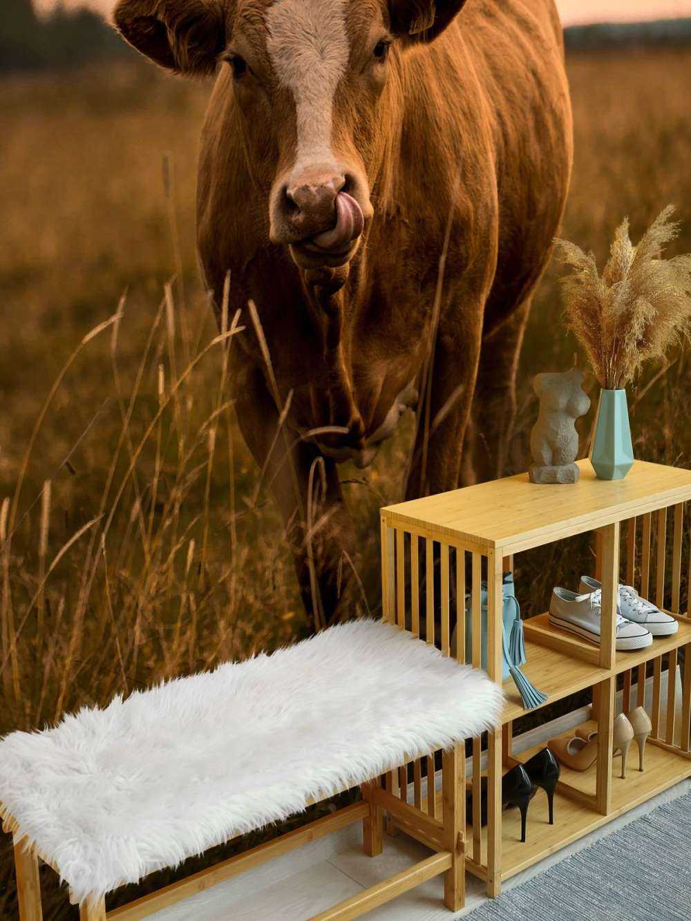 Cow with tongue in nose