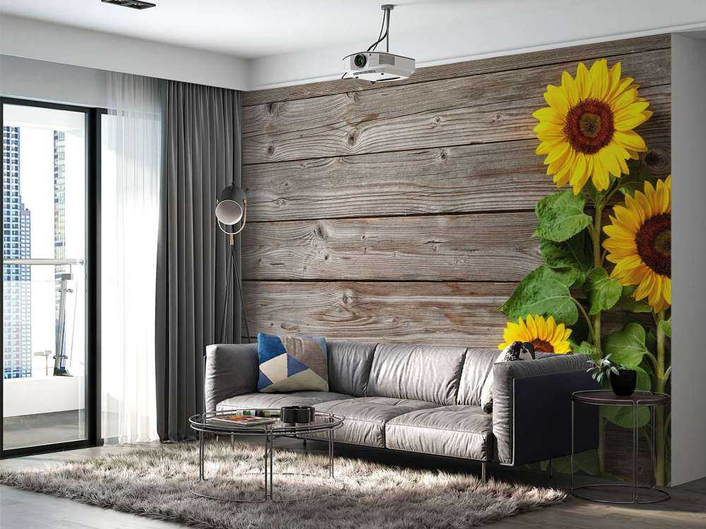Sunflowers and wood