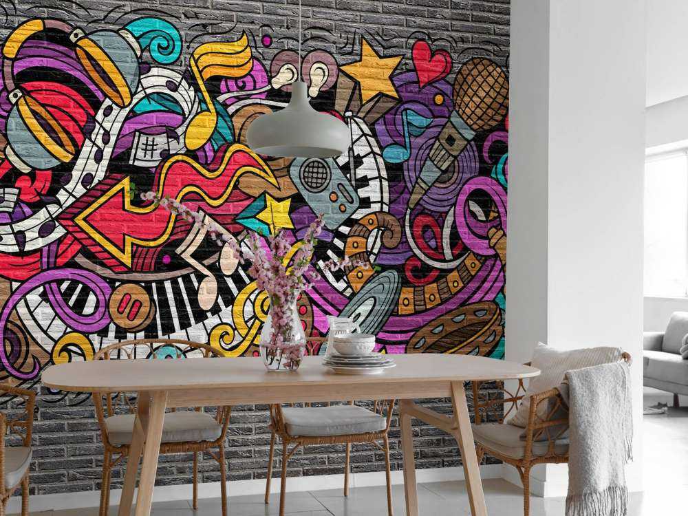 Music graffiti on brick