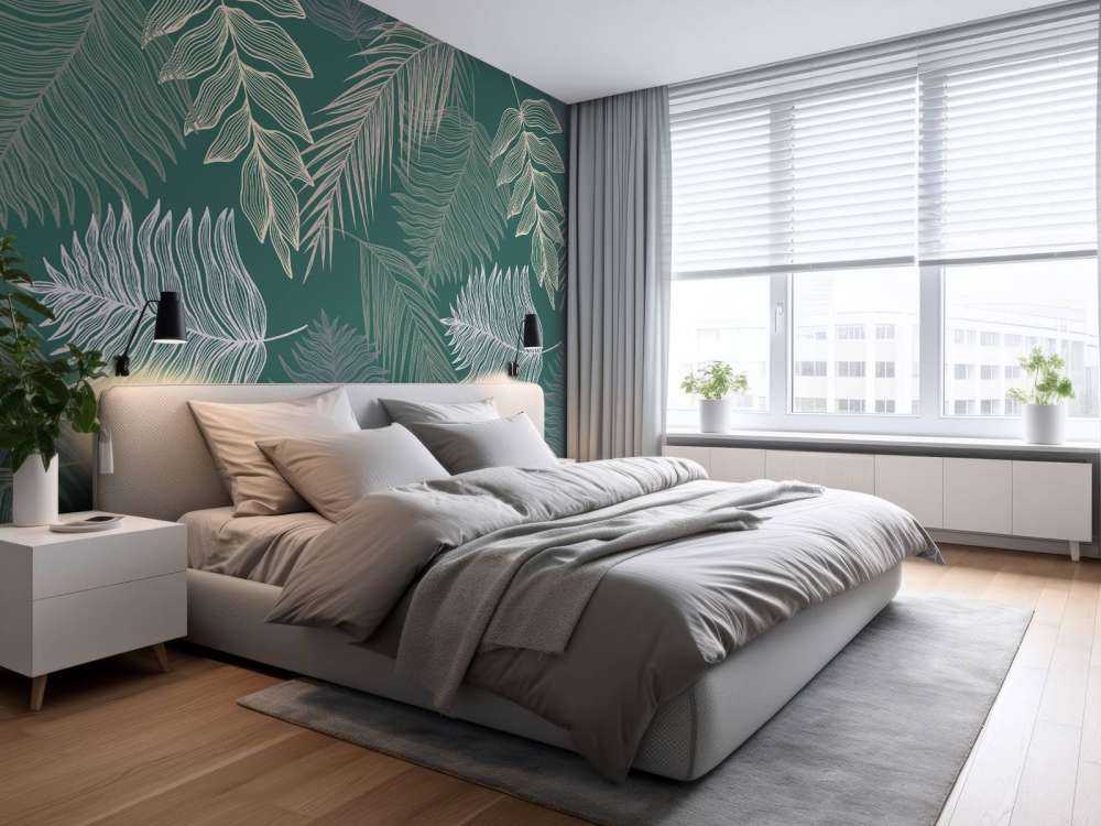 Palm leaf on green background