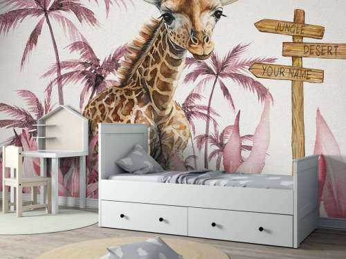 Baby giraffe in the jungle pink