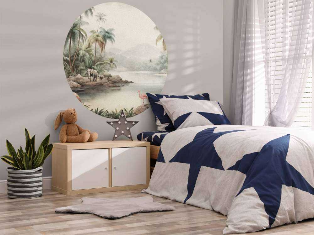 Jungle landscape with animals in colour