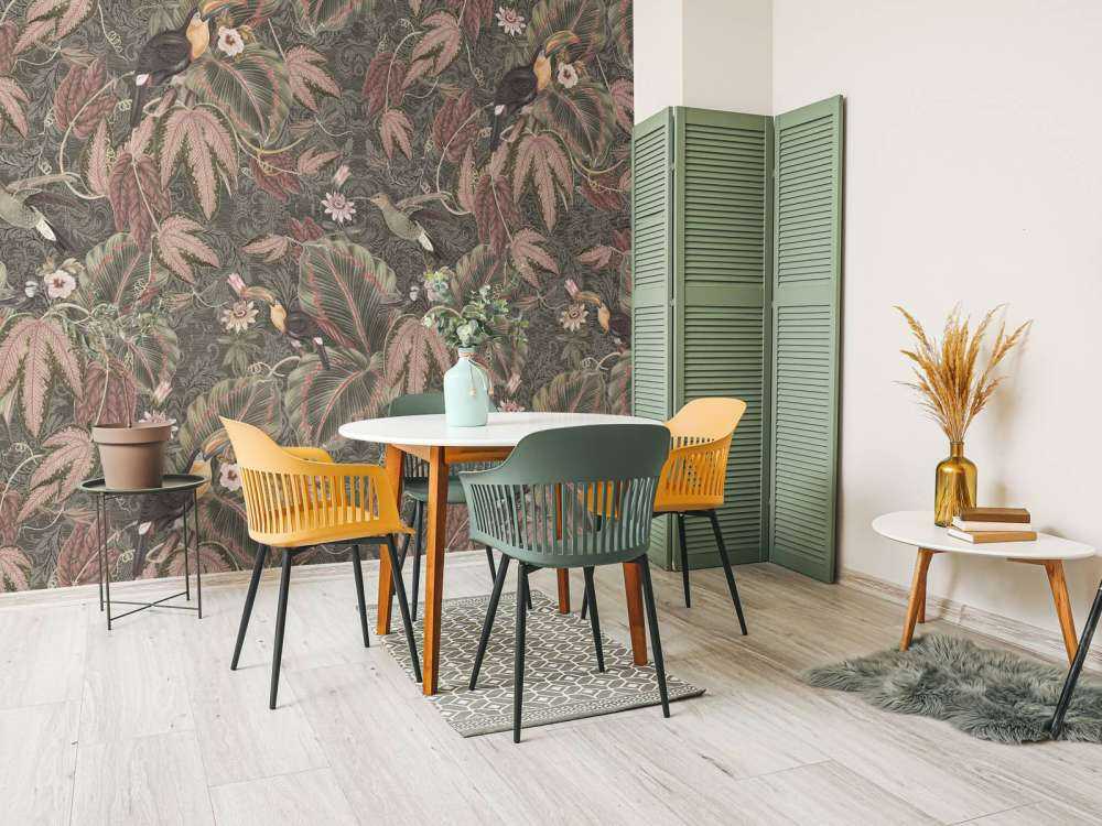 Tropical Jungle birds & Toucans - vintage green