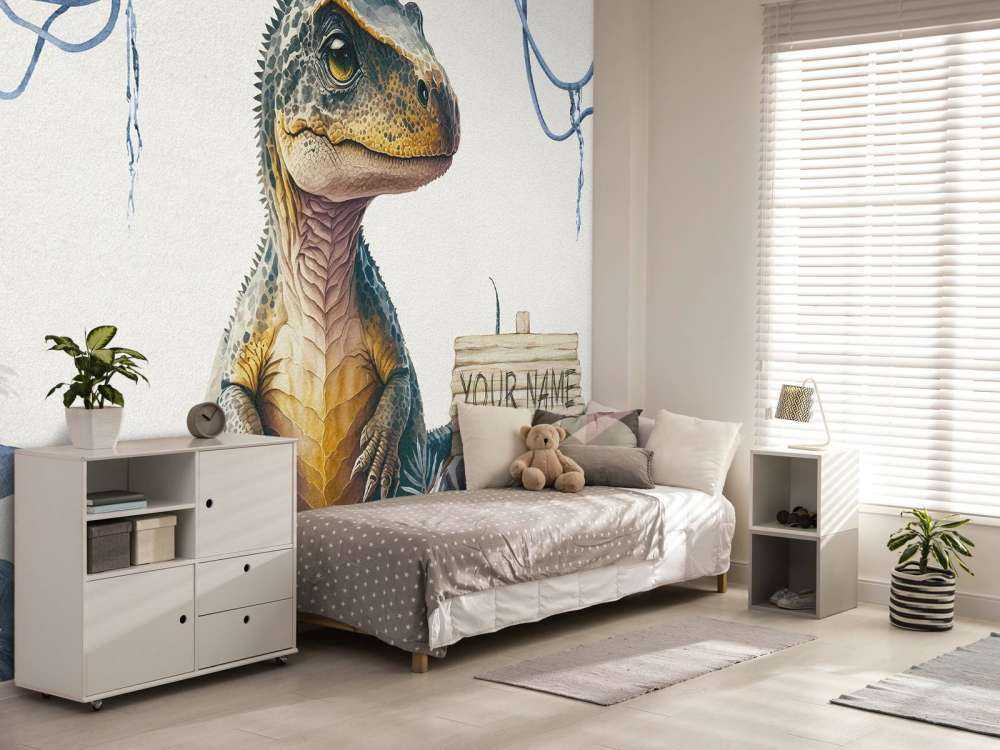 Baby t-rex in the blue jungle