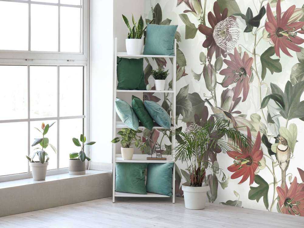 Seven Birds in Enchanted Foliage - Pastel Green